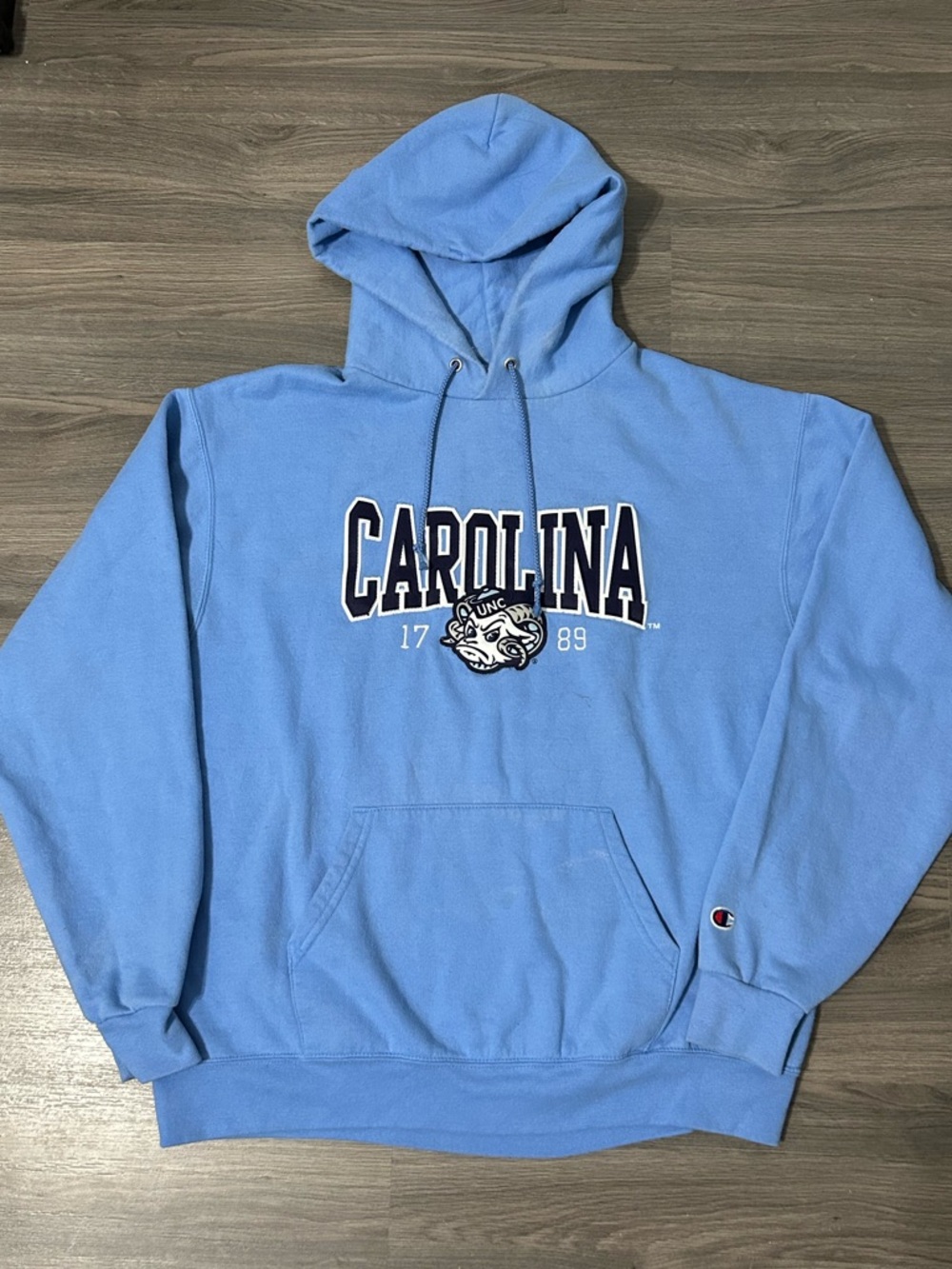 Champion Carolina Blue Pullover Hoodie with Embroidered Graphic